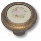 Ручка кнопка керамика с цветочным орнаментом, старая бронза